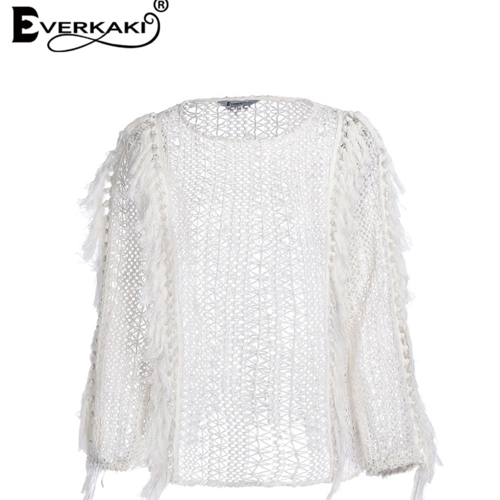 everkaki white long sleeve O neck hollowed out